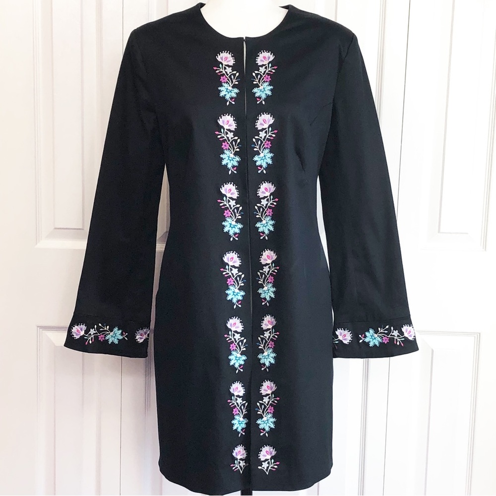 Vintage Spiegel Life Black Multi Floral Embroidered Longline Jacket 10